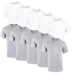 Gildan 10 T Shirts Heavy Cotton M L XL XXL 3XL 4XL 5XL Diverse Farben auswählbar (XXL, 5weiss/5sportgrey) von Gildan