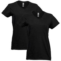 Gildan Damen Heavy Cotton V-Neck, 2er Pack T-Shirt, schwarz, 3X-Groß von Gildan
