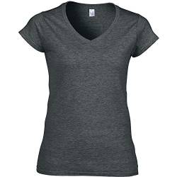 Gildan Damen Softsyle Damen V-Ausschnitt T-Shirt Gr. Large, Grau (Dark Heather) von Gildan