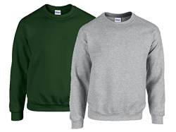 Gildan - Heavy Blend Sweatshirt - S, M, L, XL, XXL, 3XL, 4XL, 5XL /1x Forest Green + 1x Sportgrey + 1x HL Kauf Notizblock, L von Gildan