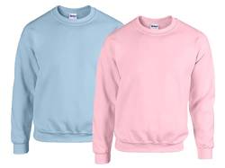 Gildan - Heavy Blend Sweatshirt - S, M, L, XL, XXL, 3XL, 4XL, 5XL /1x Light Blue + 1x Light Pink + 1x HL Kauf Notizblock, L von Gildan