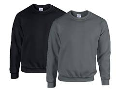 Gildan - Heavy Blend Sweatshirt - S, M, L, XL, XXL, 3XL, 4XL, 5XL /1x Schwarz + 1x Anthrazit + 1x HL Kauf Notizblock, XXL von Gildan