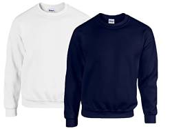 Gildan - Heavy Blend Sweatshirt - S, M, L, XL, XXL, 3XL, 4XL, 5XL /1x Weiss + 1x Navy + 1x HL Kauf Notizblock, 3XL von Gildan