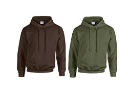 Gildan HeavyBlend, Hooded Sweatshirt L,1x Military Green, 1x Dark Choco & 1 HLKauf Block von Gildan