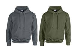 Gildan HeavyBlend, Hooded Sweatshirt M,1x Anthrazit, 1x Military Green & 1 HLKauf Block von Gildan