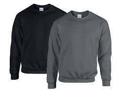 Gildan Herren 50/50 Adult Crewneck Sweat Sweatshirt 1x Schwarz + 1x Anthrazit + 1x HL Kauf Notizblock, 4XL von Gildan