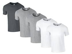 Gildan Herren 64000 T-Shirt, 2X Weiss, 2X Sportgrey, 1x Charcoal & 1 HLKauf Block, L (5er Pack) von Gildan