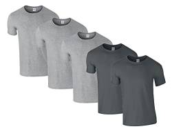 Gildan Herren 64000 T-Shirt, 3X Sportgrey, 2X Military Green & 1 HLKauf Block, XXL (5er Pack) von Gildan