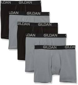 Gildan Herren Boxershorts, Baumwolle, Stretch, Multipack Retroshorts, Grauer Flanell/schwarzer Ruß (5er-Pack), Medium von Gildan
