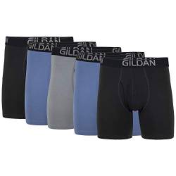 Gildan Herren Boxershorts aus Baumwoll-Stretch, Multipack Retroshorts, Black Soot, Slate Blue, Grey Flanell (5er-Pack), XX-Large von Gildan