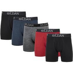 Gildan Herren Boxershorts aus Baumwoll-Stretch, Multipack Retroshorts, Schwarz/Heather Navy/Stripe/Heather Red (5er-Pack), Large von Gildan