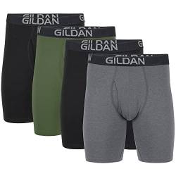 Gildan Herren Cotton Stretch Long Leg Boxer Brief Retroshorts, Black Soot/Heather Dark Grey/Green Midnight (4er-pack), L EU von Gildan