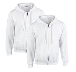 Gildan Herren Kapuzenpullover Adult 50/50. Full Zip Hooded Sweat/18600, Einfarbig (L, 2X Weiss + 1x HL Kauf Notizblock) von Gildan