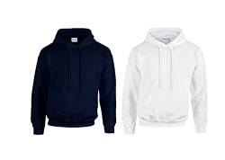 Gildan Herren Kapuzenpullover Adult 50/50. Hooded Sweat/18500, Einfarbig (4XL, 1x Navy + 1x Weiss + 1x HL Kauf Notizblock) von Gildan