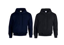 Gildan Herren Kapuzenpullover Adult 50/50. Hooded Sweat/18500, Einfarbig (M, 1x Navy + 1x Schwarz + 1x HL Kauf Notizblock) von Gildan