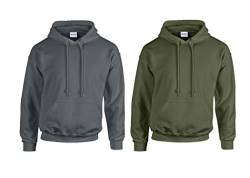 Gildan Herren Kapuzenpullover Adult 50/50. Hooded Sweat/18500, Einfarbig (S, 1x Anthrazit + 1x Military + 1x HL Kauf Notizblock) von Gildan