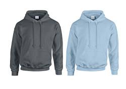 Gildan Herren Kapuzenpullover Adult 50/50. Hooded Sweat/18500, Einfarbig (XL, 1x Anthrazit + 1x Light Blue + 1x HL Kauf Notizblock) von Gildan