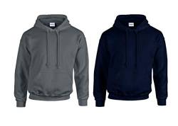 Gildan Herren Kapuzenpullover Adult 50/50. Hooded Sweat/18500, Einfarbig (XXL, 1x Anthrazit + 1x Navy + 1x HL Kauf Notizblock) von Gildan