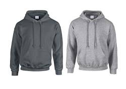 Gildan Herren Kapuzenpullover Adult 50/50. Hooded Sweat/18500, Einfarbig (XXL, 1x Anthrazit + 1x Sportgrey + 1x HL Kauf Notizblock) von Gildan