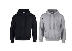 Gildan Herren Kapuzenpullover Adult 50/50. Hooded Sweat/18500, Einfarbig (XXL, 1x Schwarz + 1x Sportgrey + 1x HL Kauf Notizblock) von Gildan