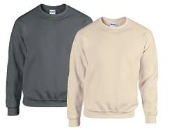 Gildan Herren Sweatshirt 50/50 Adult Crewneck Sweat, 1x Anthrazit + 1x Sand + 1x HL Kauf Notizblock, XXL von Gildan