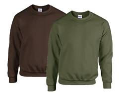 Gildan Herren Sweatshirt 50/50 Adult Crewneck Sweat, 1x Dark Chocolate + 1x Military Green + 1x HL Kauf Notizblock, XL von Gildan
