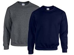 Gildan Herren Sweatshirt 50/50 Adult Crewneck Sweat, 1x Dark Heather + 1x Navy + 1x HL Kauf Notizblock, XXL von Gildan