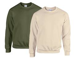 Gildan Herren Sweatshirt 50/50 Adult Crewneck Sweat, 1x Military Green + 1x Sand + 1x HL Kauf Notizblock, XL von Gildan