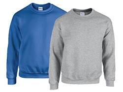 Gildan Herren Sweatshirt 50/50 Adult Crewneck Sweat, 1x Royal + 1x Sportgrey + 1x HL Kauf Notizblock, XXL von Gildan