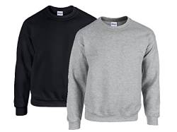 Gildan Herren Sweatshirt 50/50 Adult Crewneck Sweat, 1x Schwarz + 1x Sportgrey + 1x HL Kauf Notizblock, L von Gildan