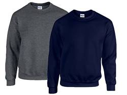 Gildan Herren Sweatshirt aus Fleece mit Rundhalsausschnitt, Stil G18000/1x Dark Heather + 1x Navy + 1x HL Kauf Notizblock, 4XL von Gildan