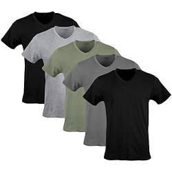 Gildan Herren T-Shirt mit V-Ausschnitt, Multipack, Stil G1103 Unterwäsche, Schwarz/Sportgrau/Anthrazit/Militärgrün (5er-Pack), L von Gildan