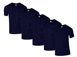 Gildan Soft-Style Herren T-Shirt, Kurzarm, Rundhalsausschnitt, 5X Navy & 1 HLKauf Block, L (5er Pack) von Gildan