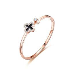 Gilieyer Glücklich Vierblättriges Kleeblatt Armband, Emailliertes Glücksklee Mode Einfache Armbänder Kubikzirkon Roségold Blatt Armreif Kleeblatt Armband für Frauen Schmuck (Schwarz-Roségold) von Gilieyer