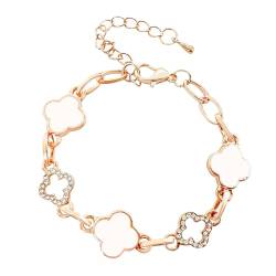 Gilieyer Glücklich Vierblättriges Kleeblatt Armband, Emailliertes Glücksklee Mode Einfache Armbänder Kubikzirkon Roségold Blatt Armreif Kleeblatt Armband für Frauen Schmuck (Stil5) von Gilieyer