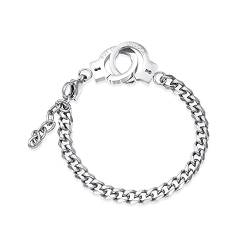 Gilieyer Handschellen Armband, Edelstahl Armband/Fußkettchen für Männer Frauen Teens, Paare Armbänder Handschellen Design Abstand passende Freundschaft Beste Freundin Armband (Männer-Silber) von Gilieyer