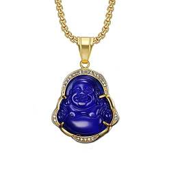 Gilieyer Lachender Buddha Halskette, Halskette mit Anhänger mit Grünem Geschnittenem Jade-Buddha Zirkonia Amulett Halskette Glücksgeschenke Buddha Anhänger Halskette Für Frauen (Blau) von Gilieyer