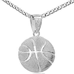 Gilieyer personalisiert Anhänger Halskette Edelstahl/18k vergoldet 3D Basketball/Basketball Design Kettenanhänger mit Kette Ball Form Damen Herren Shmuck für Männer Frauen Jungendlich (Silber) von Gilieyer