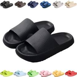 Giltpeak Pummy Original Damen Cozy Slides, Schlappen Wolkenschuhe Rutschfest Badeschuhe Für Kinder Adults (Schwarz, Erwachsene, 46, Numerisch (von/bis), EU Schuhgrößensystem, 47, M) von Giltpeak