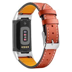 Gimuk Kompatibel mit Fitbit Charge 5 Armband für Damen Herren, echtes Leder, verstellbares Sportarmband, Ersatzarmband für Charge 5 Tracker, klein und groß, Small / Large, Leder, Kein Edelstein von Gimuk