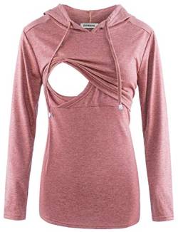 GINKANA Damen Stillen Hoodie Sweatshirt Langarm Stillen Umstandsmode Tops Casual Kleidung - Pink - Mittel von Ginkana