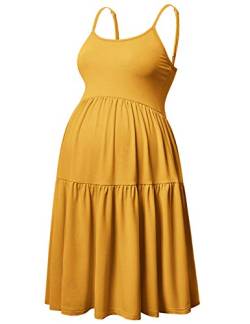 GINKANA Damen ärmelloses Umstandskleid mit verstellbaren Trägern für den Sommer, lässiges Swing-Kleid für das tägliche Tragen oder Babyparty - Gelb - Klein von Ginkana