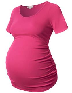GINKANA Kurzärmeliges Umstands-Top, Hemden, florales gerüschtes Seitenteil, lässige Mama Schwangerschaft Blusen Kleidung - - Mittel von Ginkana