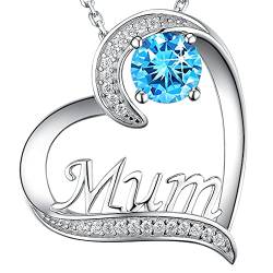GinoMay Aquamarin Halskette für Mutter Mama Halskette Geburtstagsgeschenke März Mama Liebe Herz Anhänger Halskette 925 Sterling Silber von GinoMay