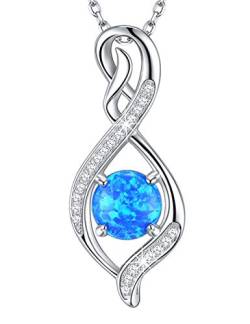 GinoMay Blauer Opal Halskette Frauen Oktober Geburtstagsgeschenke Frau für Immer Liebe Unendlichkeit Anhänger Halskette 925 Sterling Silber von GinoMay