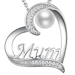 GinoMay Perlenkette für Mutter Mama Halskette Geburtstagsgeschenke Juni Mama Liebe Herz Anhänger Halskette 925 Sterling Silber von GinoMay