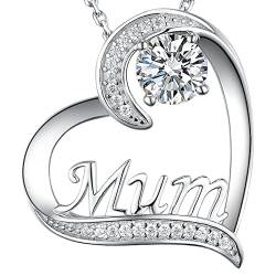 GinoMay Simulierte Diamant Halskette für Mutter Mama Halskette Geburtstagsgeschenke April Mama Liebe Herz Anhänger Halskette 925 Silber von GinoMay