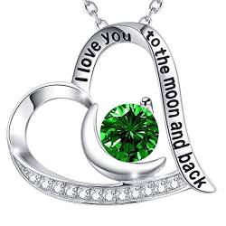 GinoMay Smaragdschmuck Damen Ich liebe dich bis zum Mond und zurück Halskette Mai Geburtstagsgeschenke Mama Frau 925 Silber von GinoMay