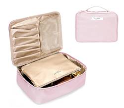 Ginsco Reise-Make-up-Tasche mit Pinselhalter, große Kosmetiktasche, Reise-Make-up-Organizer, tragbar, wasserabweisend, Kulturbeutel mit Griff für Mädchen und Frauen, Pink von Ginsco