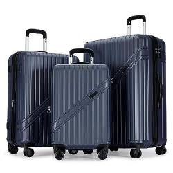 GinzaTravel Erweiterbare Koffer Trolley ABS Material Leichter Reisekoffer mit 4 Rollen Rädern Handgepäck Koffers mit TSA-Schloss（M-L-XL-Set Blau） von GinzaTravel